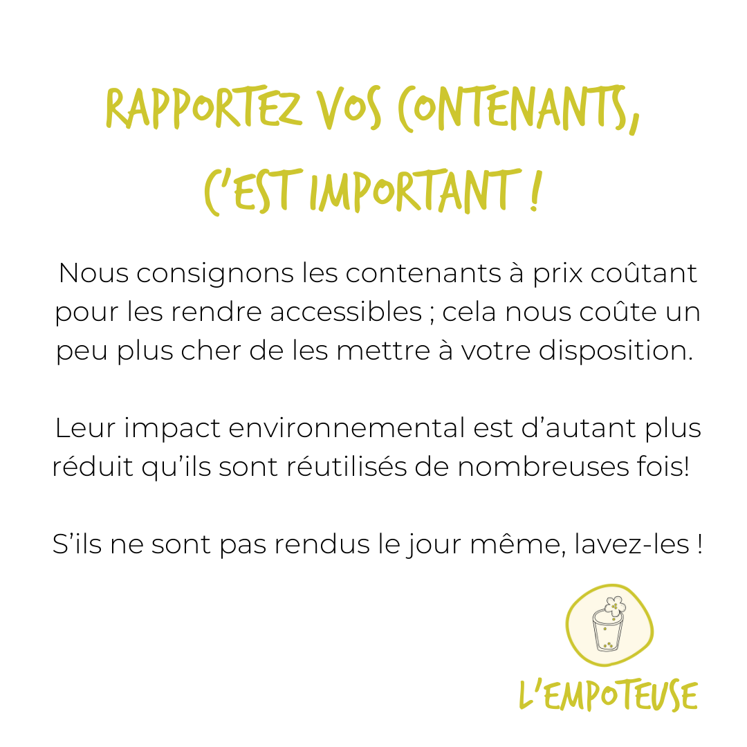 Visuel de l'Empoteuse demandant de rapporter les contenants