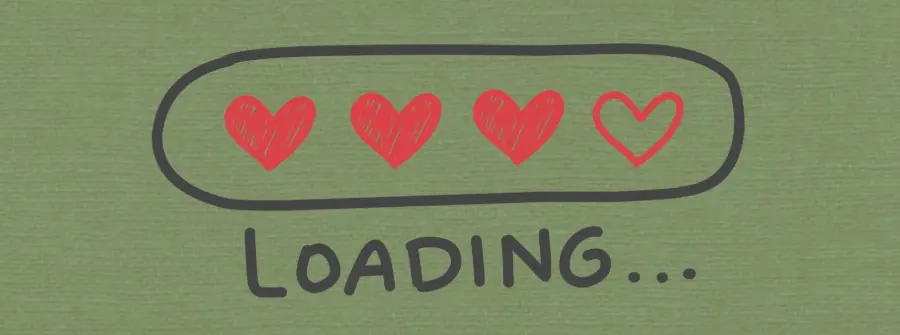 Un dessin d'une barre de chargement avec des coeurs qui se remplissent de couleur rouge au fur et à mesure que le chargement avance